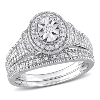 1/4 CT TW Diamond Oval Bridal Ring Set in Sterling Silver