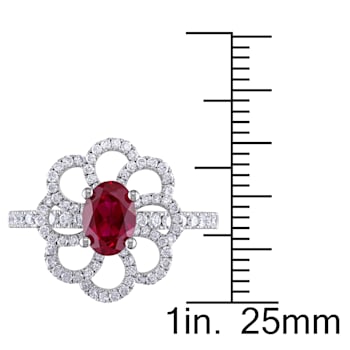 1 CT TGW Ruby and 5/8 CT TW Diamonds Flower Ring in 14K White Gold