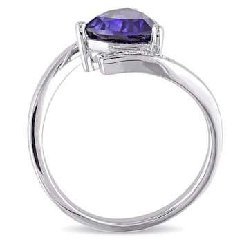 2 3/8 CT TGW Created Blue Sapphire and Diamond Accent Ring in Sterling Silver