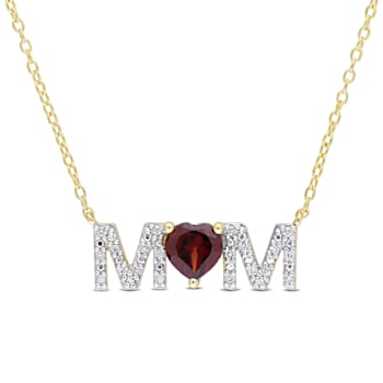 4/5 CT TGW Garnet and 1/10 CT TW Diamond "MOM" Pendant with
Chain in Yellow Plated Sterling Silver