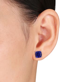 6.00ctw Created Blue Sapphire Solitaire Earrings in Sterling Silver
