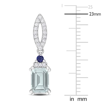 2 CT TGW Aquamarine, Blue Sapphire and 1/4 CT TDW Diamond Earrings in
Sterling Silver
