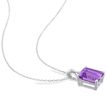 5 CT TGW Amethyst and White Topaz Pendant with Chain in Sterling Silver