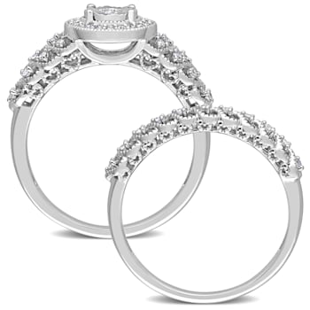 1/3 CT TW Diamond Halo Bridal Ring Set in Sterling Silver
