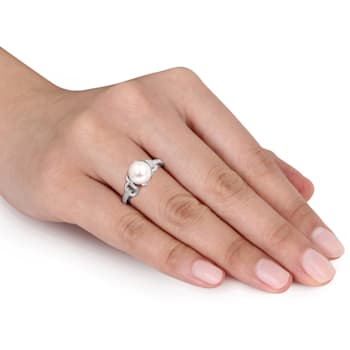 8-8.5MM Freshwater Cultured Pearl and Diamond Twist Ring in Sterling Silver