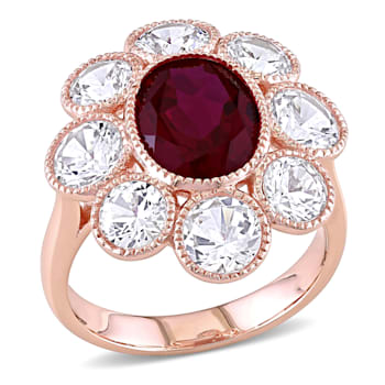 8 3/5 CT TGW Created Ruby and Created White Sapphire Floral Ring in 10K
Rose Gold