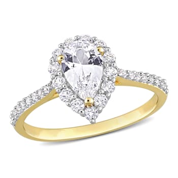 1 7/8 CT TGW Created White Sapphire Halo Teardrop Ring in Yellow Plated
Sterling Silver