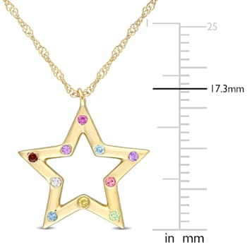 1/4 CT TGW Multi-Color Gemstone Star Pendant with Chain in 10K Yellow Gold