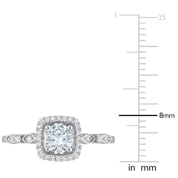 3/8 CT TGW Aquamarine and 1/7 CT TW Diamond Halo Ring in Sterling Silver