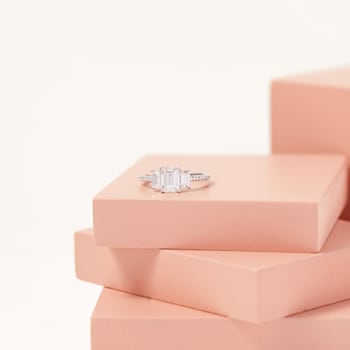 1-3/4 CT DEW Created Moissanite 3-Stone Engagement Ring in 10K White Gold