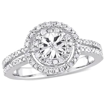 1/5 CT TW Diamond Halo Split Shank Engagement Ring in Sterling Silver