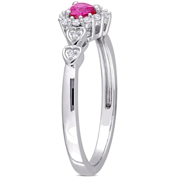 2/5 CT TGW Created Ruby, Created White Sapphire and Diamond Accent Halo
Ring in Sterling Silver