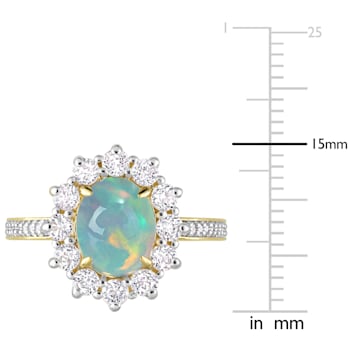 2 1/6 CT TGW Blue Ethiopian Opal, White Topaz and Diamond Ring in Yellow
Plated Sterling Silver