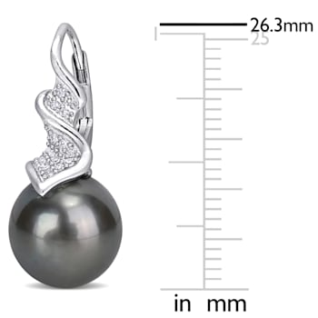 9-9.5MM Black Tahitian Cultured Pearl and 1/6 CT TW Diamond Leverback
Earrings in Sterling Silver