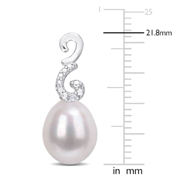 8-8.5 MM Freshwater Cultured Pearl and Diamond Accent Peacock Drop
Earrings in Sterling Silver