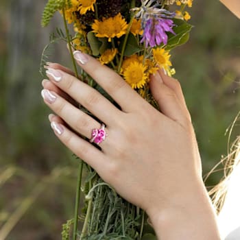 7 1/4 CT TGW Created Pink Sapphire and Diamond Accent Heart Wrapped Ring
in Sterling Silver