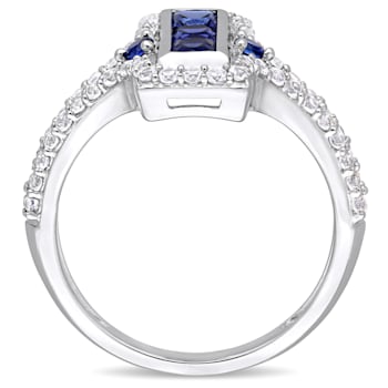 1 1/8 CT TGW Created Blue and White Sapphire Ring in Sterling Silver