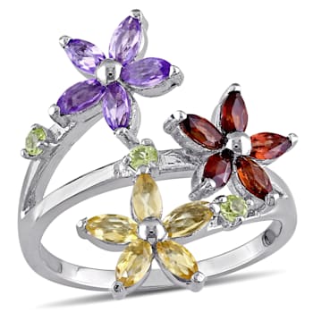 1 1/2 CT TGW Multi Gemstone Floral Ring in Sterling Silver