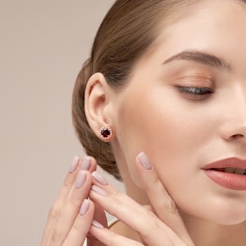 4 CT TGW Garnet Halo Stud Earrings in Rose Plated Sterling Silver