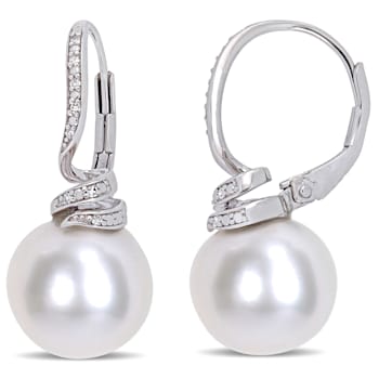 11-12 MM Freshwater Cultured Pearl and Diamond Accent Swirl Earrings in
Sterling Silver