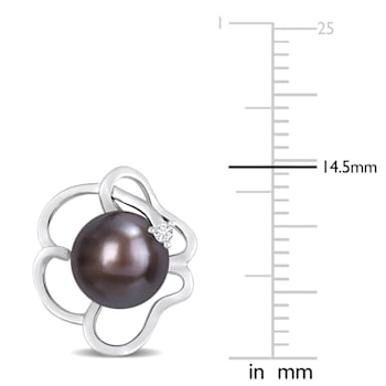 7.5-8MM Black Freshwater Cultured Pearl and White Topaz Floral Stud
Earrings in Sterling Silver