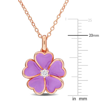 1/10 CT TGW White Topaz with Purple Enamel Flower Pendant with Chain in
Rose Plated Sterling Silver