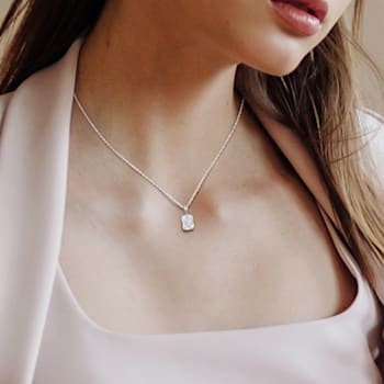 2 1/2 CT DEW Created Moissanite Solitaire Pendant with Heart Detail and
Chain in Sterling Silver