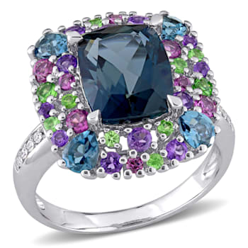 5 4/5 CTW Multi-Gemstone and Diamond Accent Cocktail Ring in Sterling Silver