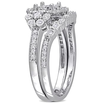 1/2 CT TW Diamond Halo Ring Set in Sterling Silver