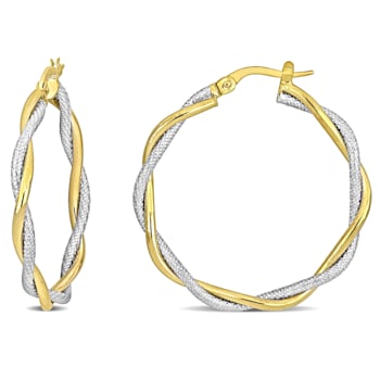 33mm Twisted Hoop Earrings in 2-Tone Yellow and White 10k Gold