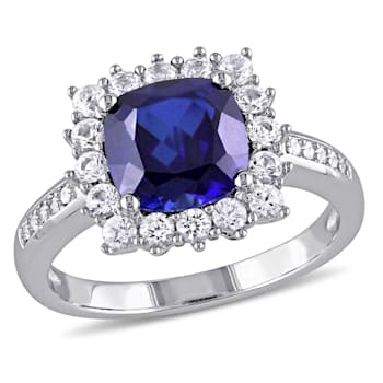 3 3/4 CT TGW Created Blue & White Sapphire with Diamond Accent Ring
in Sterling Silver