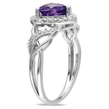 1 1/10 CT TGW Amethyst and 1/10 CT TW Diamond Open Heart Crossover Ring
in Sterling Silver