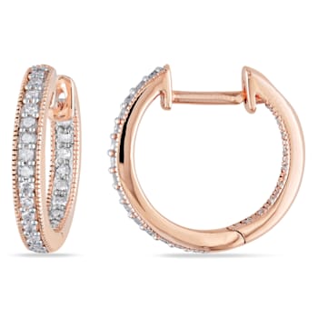 1/4 CT TW Inside Outside Diamond Hoop Earrings in 14k  Rose Gold