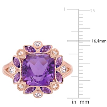 3 1/3 CT TGW Amethyst and Topaz Floral Ring in Rose Gold Plated Sterling Silver