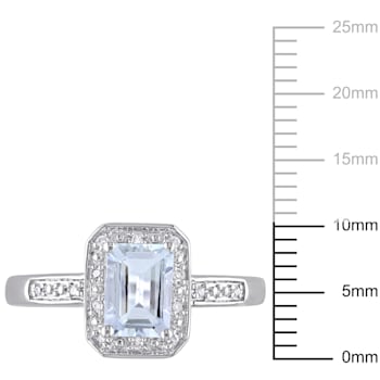 1 CT TGW Aquamarine and Diamond Accent Ring in Sterling Silver
