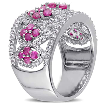 3 CT TGW Created Ruby and Created White Sapphire Floral Vintage Ring in
Sterling Silver
