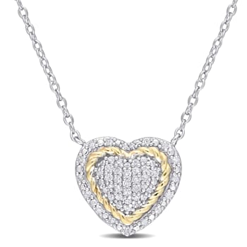 1/4ctw Diamond Rope Heart Pendant with Chain in White and 18K Yellow
Gold Over Sterling Silver