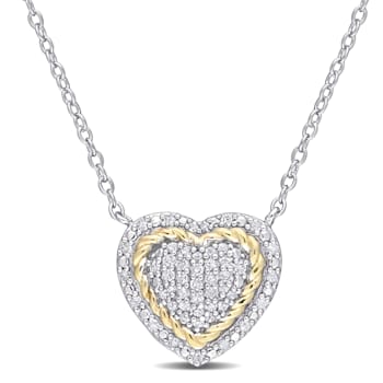 1/4ctw Diamond Rope Heart Pendant with Chain in White and 18K Yellow
Gold Over Sterling Silver