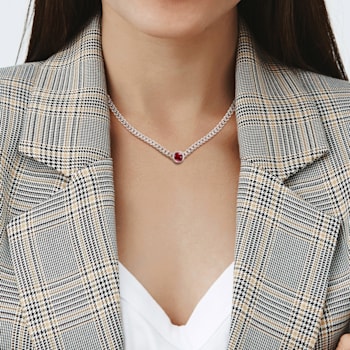 1 5/8 CT TGW Created Ruby Necklace in Sterling Silver