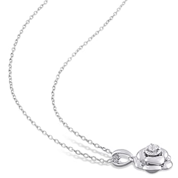 Diamond Flower Pendant with Chain in Sterling Silver
