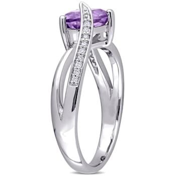 1 CT TGW Amethyst and Diamond Accent Heart Ring in Sterling Silver
