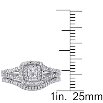 1/2 CT TW Princess Cut Diamond Double Halo Split Shank Bridal Set in
Sterling Silver