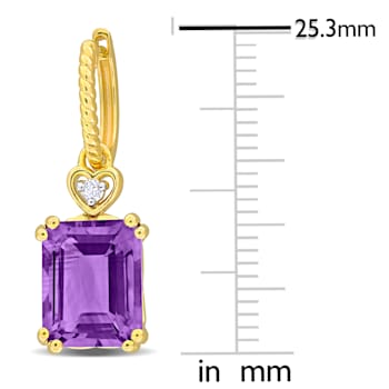 6 1/2 CT TGW Amethyst and White Topaz Drop Earrings in Yellow Plated
Sterling Silver