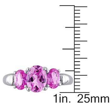 3 1/6 CTW Created Pink Sapphire 3-Stone Ring in Sterling Silver