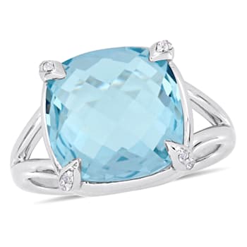 9 CT TGW Sky Blue and White Topaz Split Shank Cocktail Ring in Sterling Silver