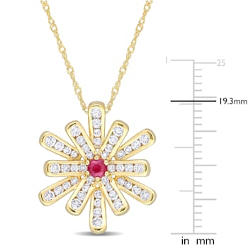 1 1/4 CT TGW Ruby and White Topaz Floral Pendant with Chain in 10K
Yellow Gold