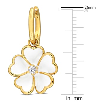 1/6 CT TGW White Topaz with White Enamel Flower Hoop Earrings in Yellow
Plated Sterling Silver