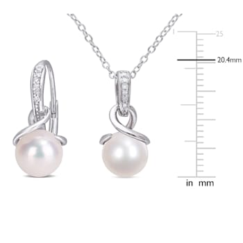 8-8.5MM Freshwater Cultured Pearl and 1/10 CT TW Diamond Pendant &
Earrings Set in Sterling Silver