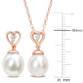8-9MM South Sea Cultured Pearl & White Topaz Earrings and Pendant
Set in Rose Plated Sterling Silver