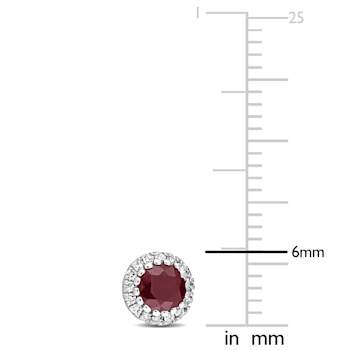 3/4 CT TGW Ruby and 1/8 CT TW Diamond Halo Stud Earrings in 14K White Gold